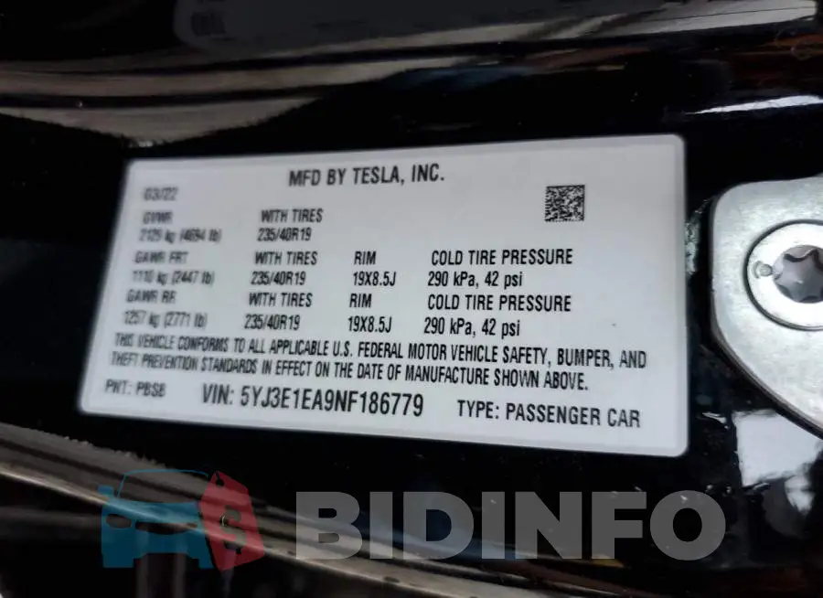 5YJ3E1EA9NF186779 Photo# 12