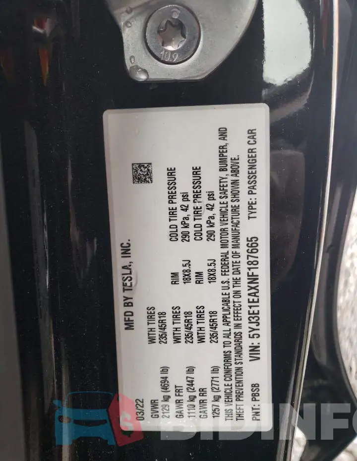 5YJ3E1EAXNF187665 Photo# 12