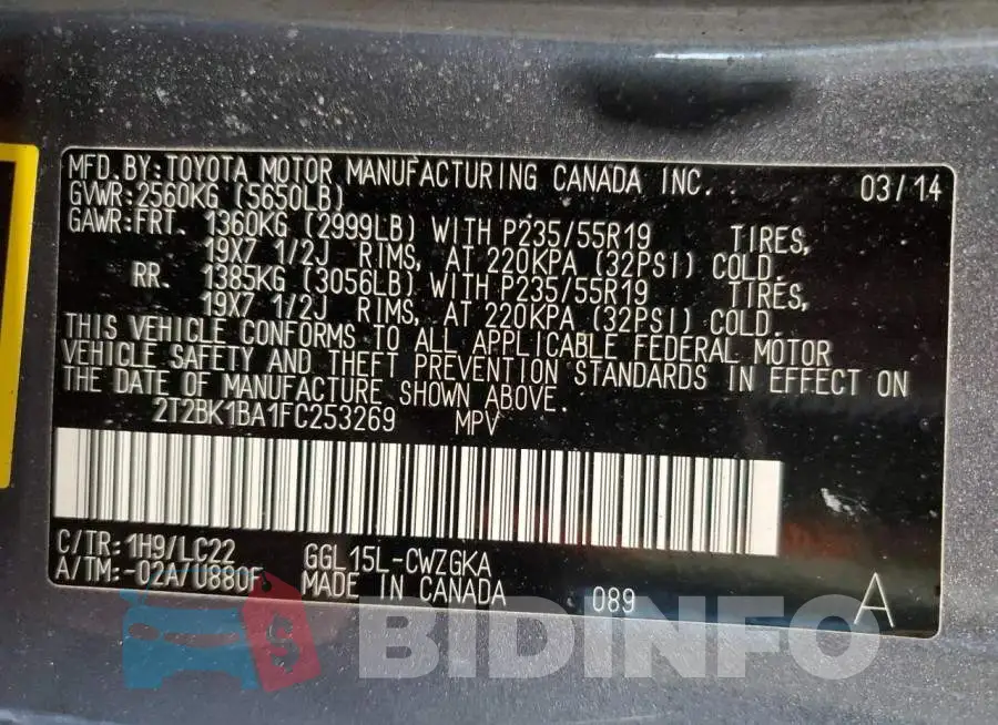 2T2BK1BA1FC253269 Photo# 13