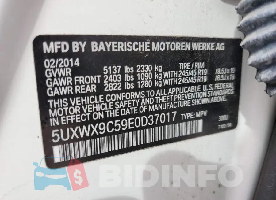 5UXWX9C59E0D37017 Photo# 14