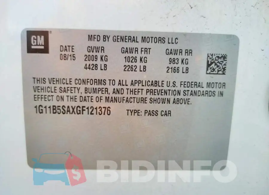 1G11B5SAXGF121376 Photo# 10