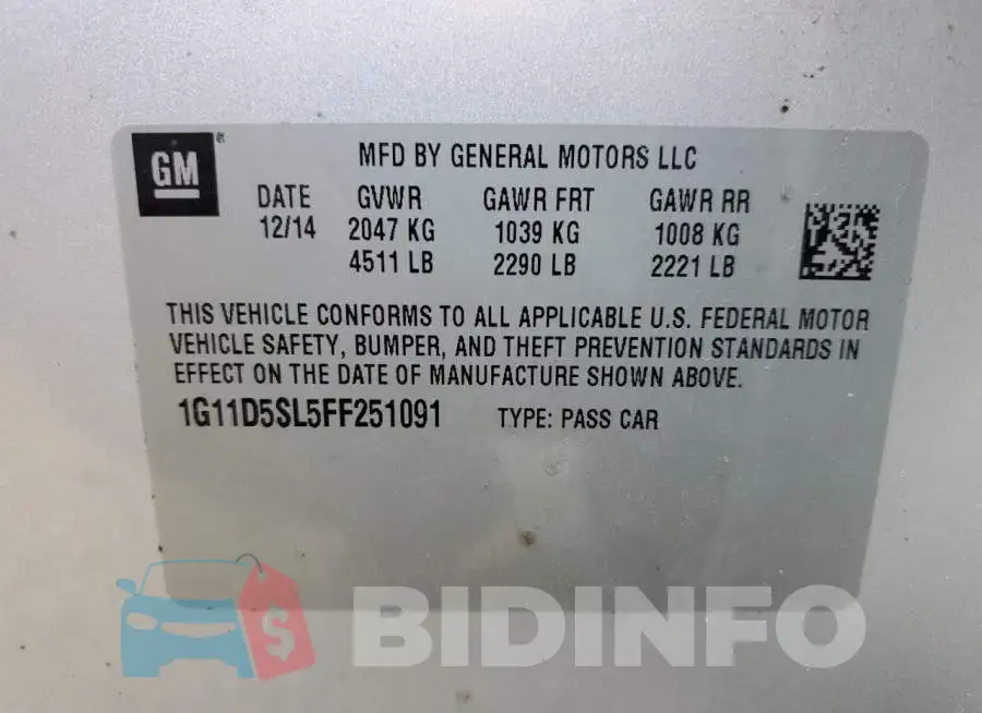 1G11D5SL5FF251091 Photo# 13