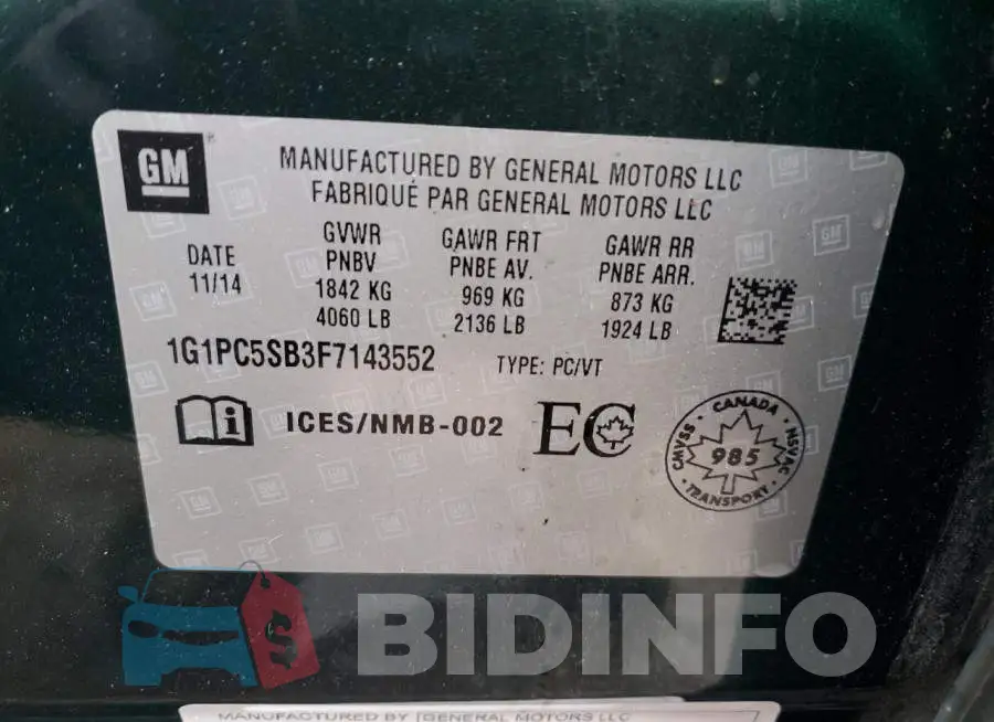 1G1PC5SB3F7143552 Photo# 12