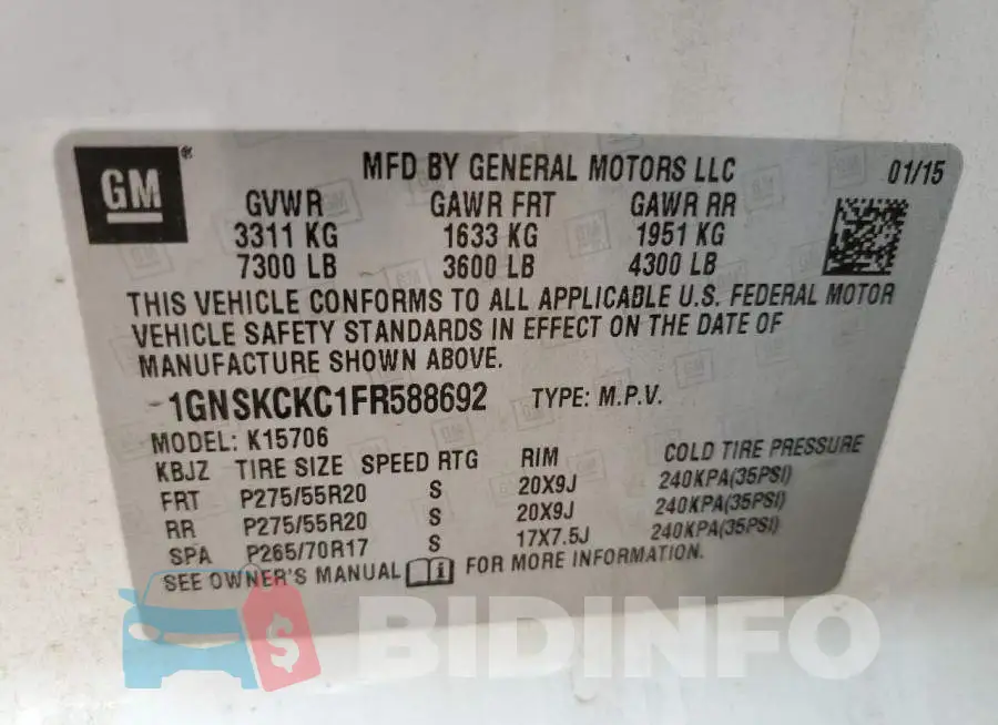 1GNSKCKC1FR588692 Photo# 10