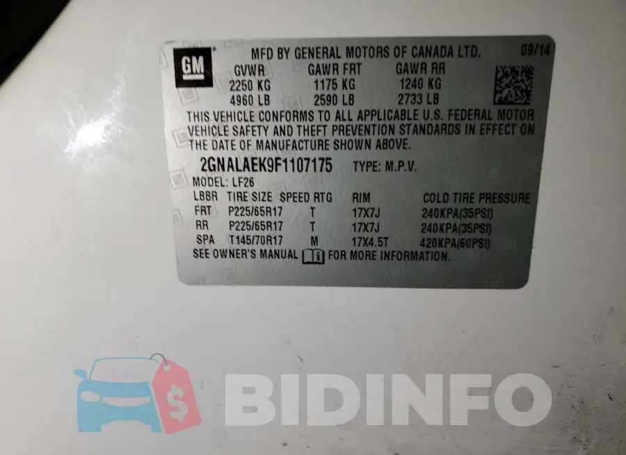 2GNALAEK9F1107175 Photo# 13