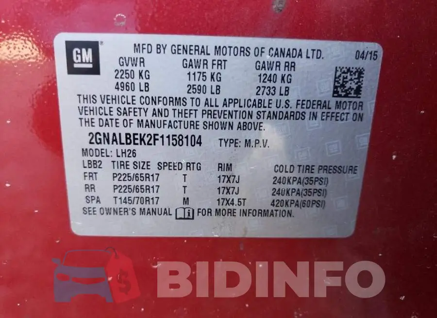 2GNALBEK2F1158104 Photo# 13