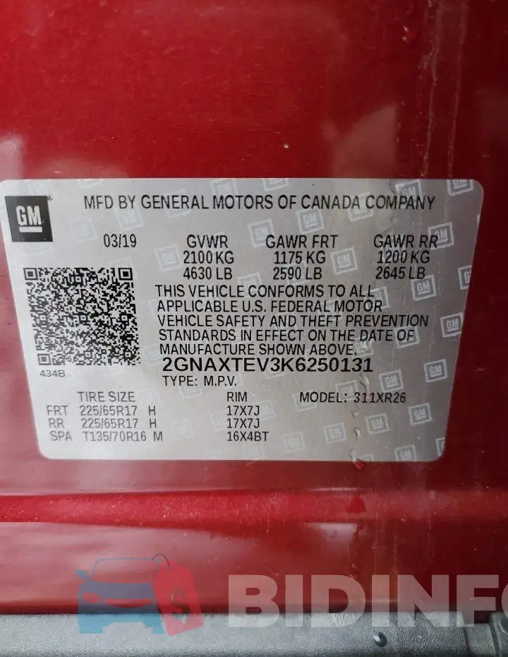 2GNAXTEV3K6250131 Photo# 13