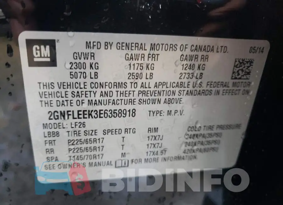 2GNFLEEK3E6358918 Photo# 13