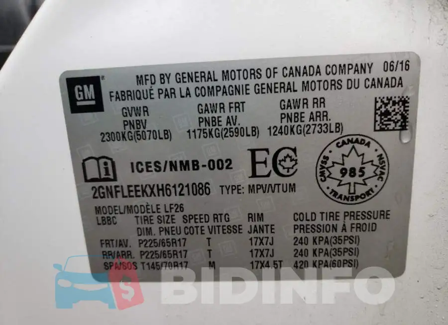 2GNFLEEKXH6121086 Photo# 12