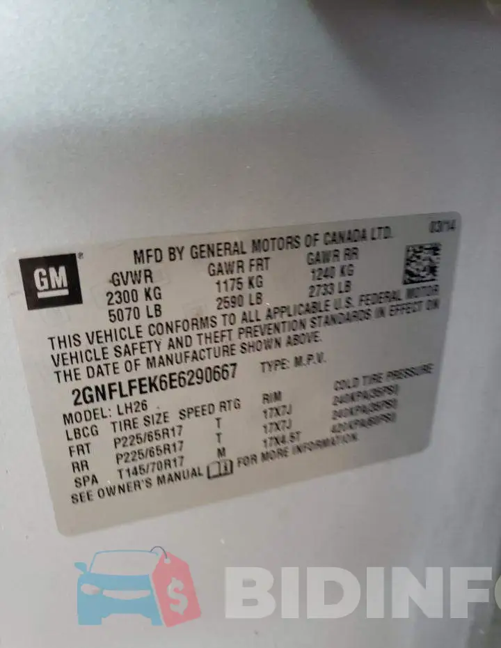 2GNFLFEK6E6290667 Photo# 13