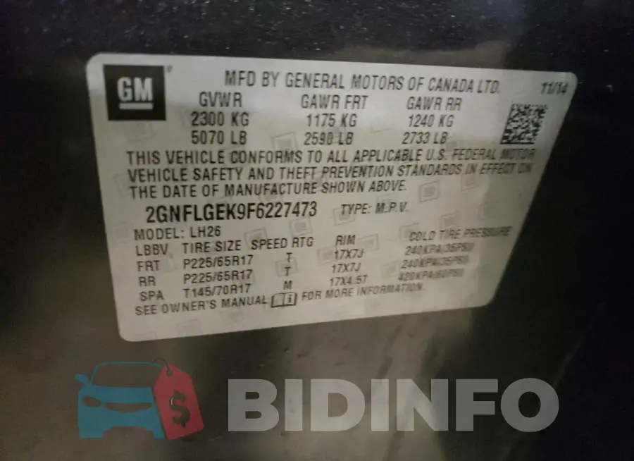 2GNFLGEK9F6227473 Photo# 12
