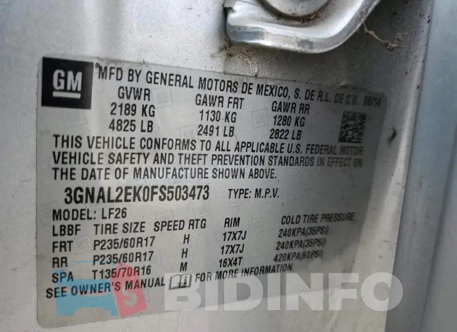 3GNAL2EK0FS503473 Photo# 14