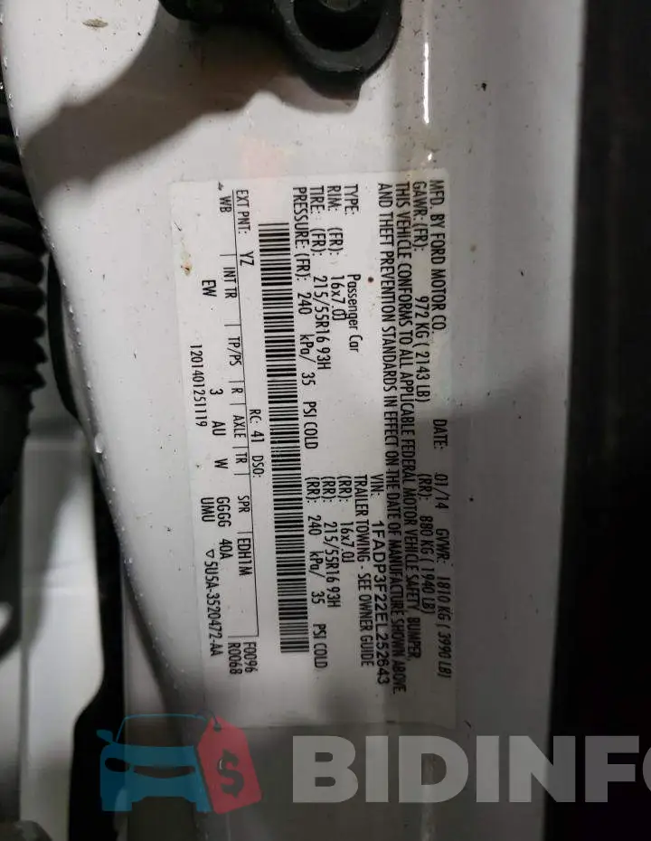 1FADP3F22EL252643 Photo# 12
