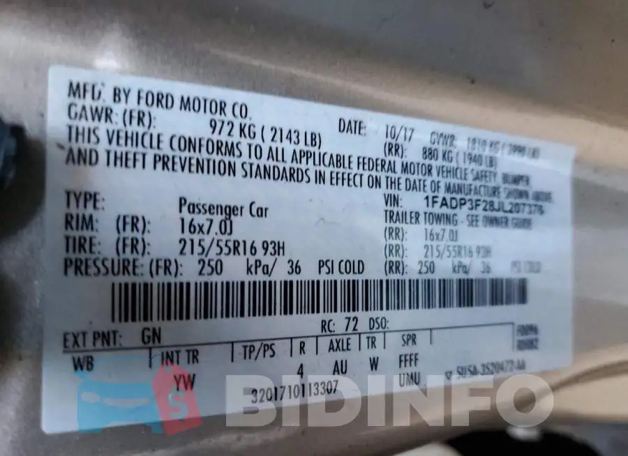1FADP3F28JL207376 Photo# 12