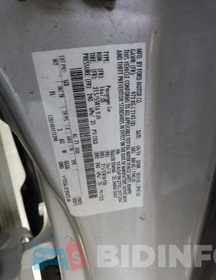 1FADP3K27EL307254 Photo# 12