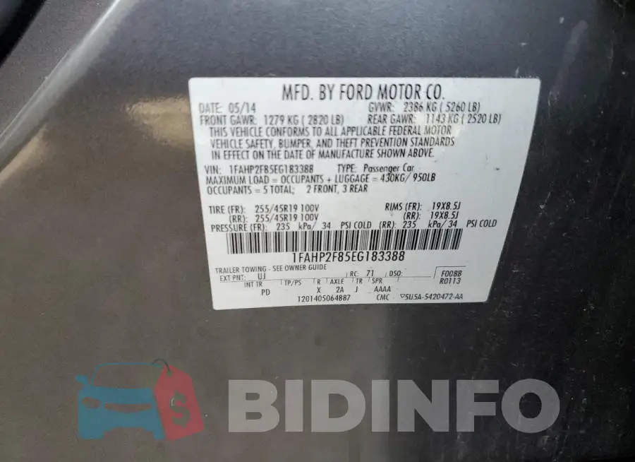 1FAHP2F85EG183388 Photo# 12
