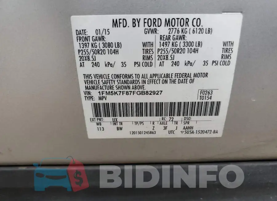 1FM5K7F87FGB82927 Photo# 14