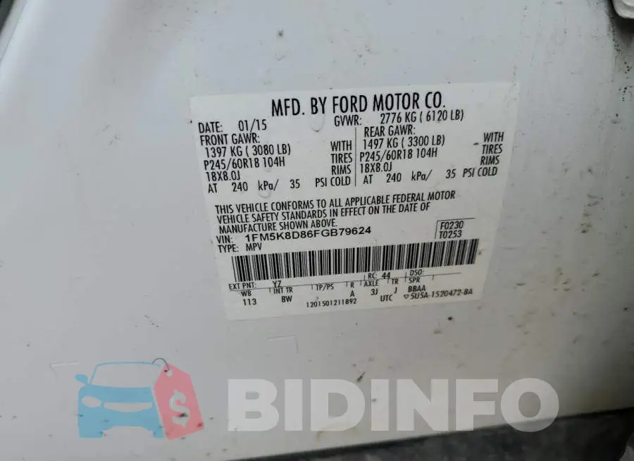 1FM5K8D86FGB79624 Photo# 13