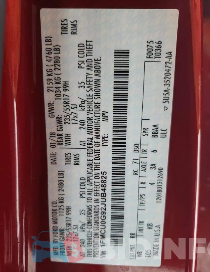 1FMCU0G92JUB48825 Photo# 14