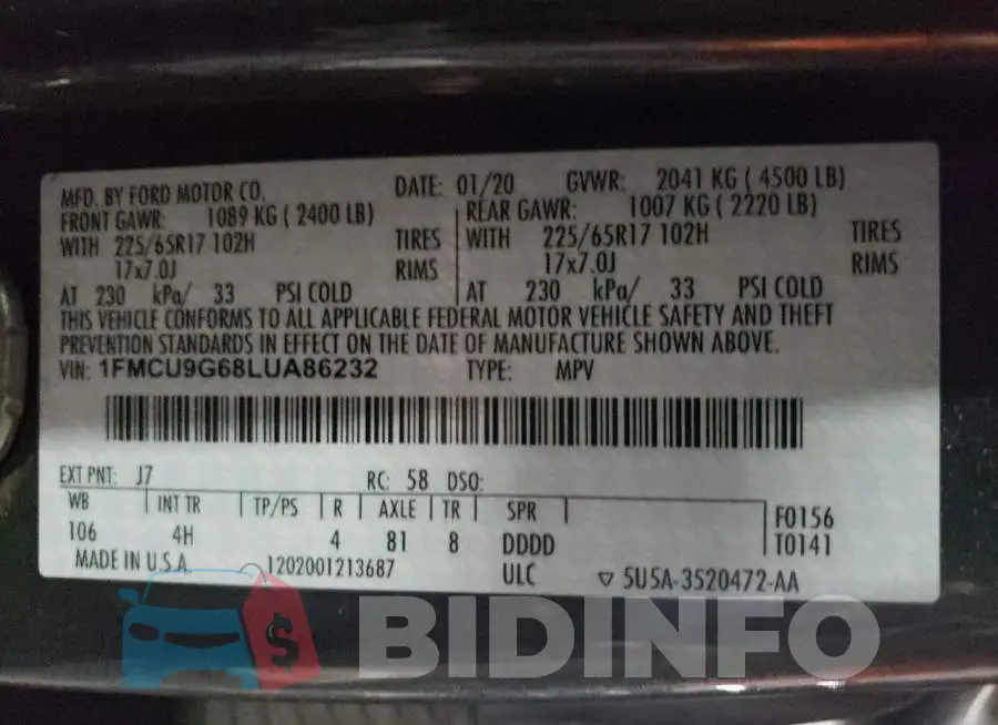 1FMCU9G68LUA86232 Photo# 13