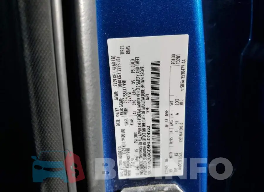 1FMCU9GD5HUD74263 Photo# 10