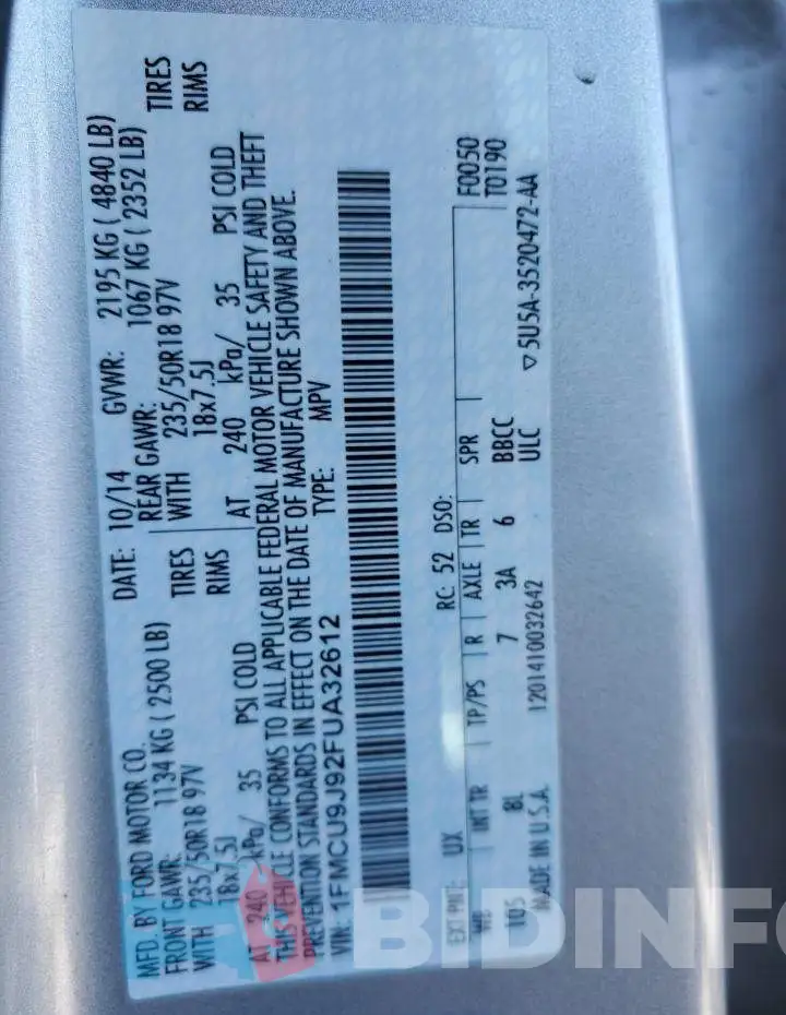 1FMCU9J92FUA32612 Photo# 13