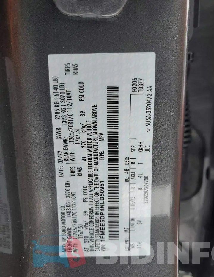 1FMEE5DP4NLB50951 Photo# 12