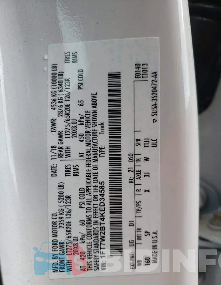 1FT7W2BT4KED34585 Photo# 12