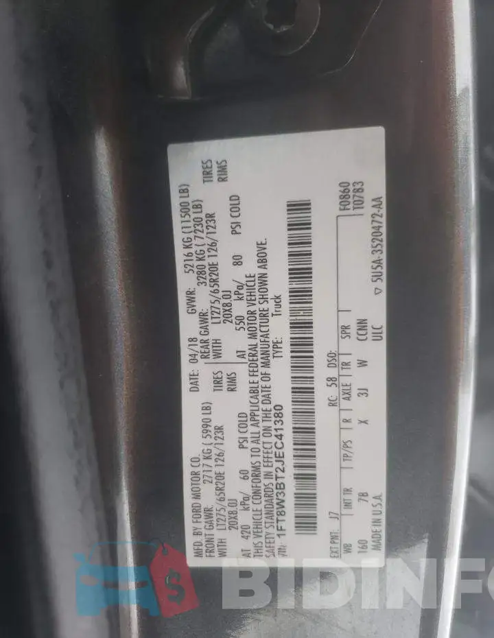 1FT8W3BT2JEC41380 Photo# 12