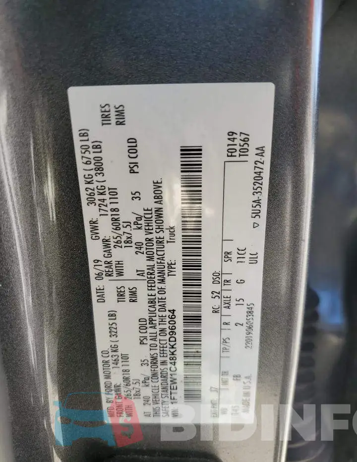 1FTEW1C48KKD96064 Photo# 12