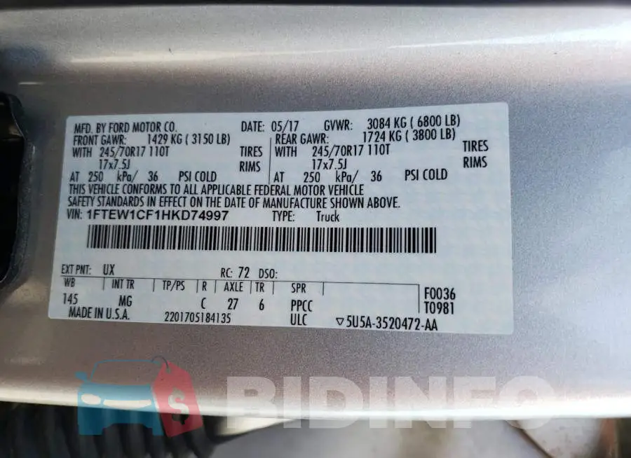 1FTEW1CF1HKD74997 Photo# 12