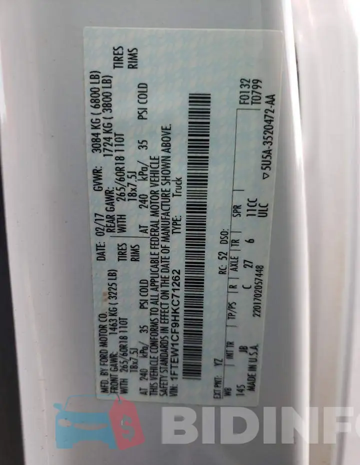 1FTEW1CF9HKC71262 Photo# 10