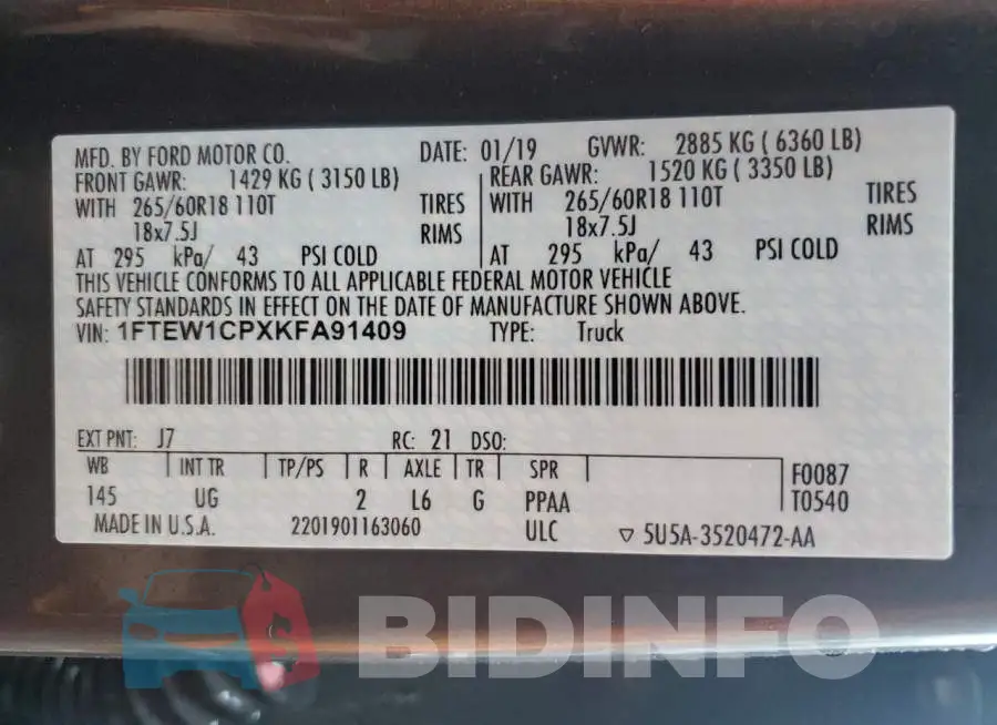 1FTEW1CPXKFA91409 Photo# 13