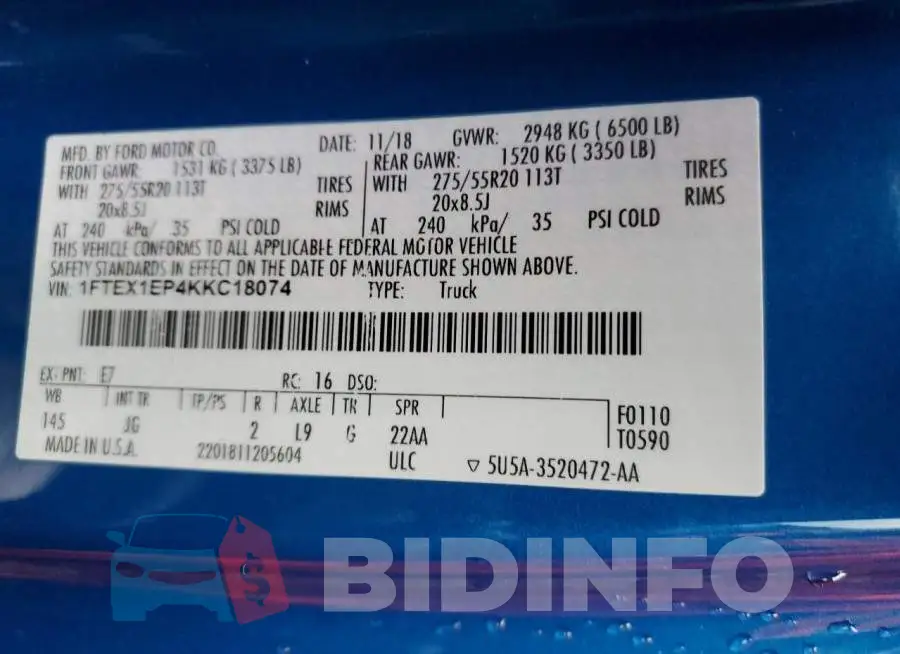 1FTEX1EP4KKC18074 Photo# 12