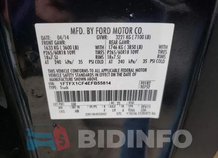 1FTFX1CF4EFB55814 Photo# 10