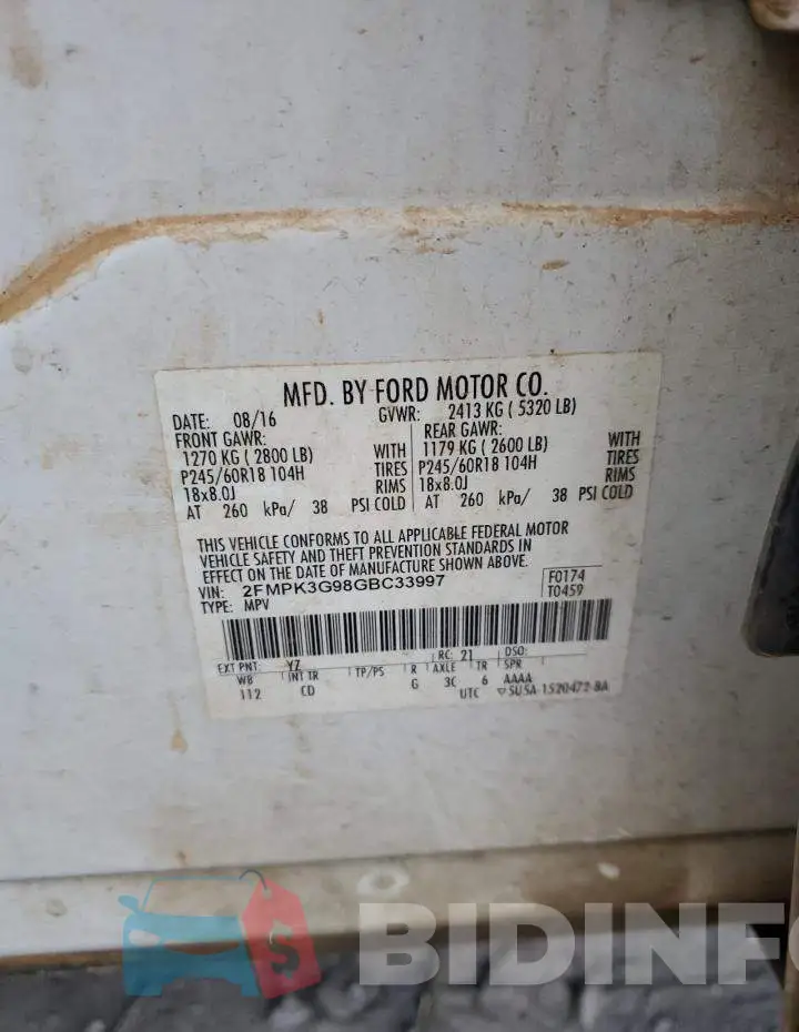 2FMPK3G98GBC33997 Photo# 12