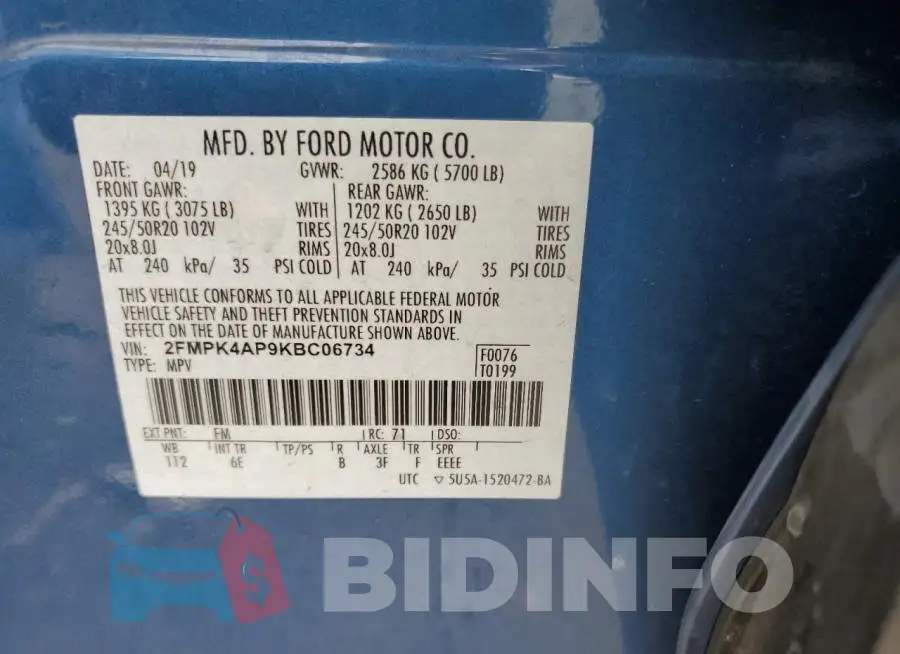 2FMPK4AP9KBC06734 Photo# 13