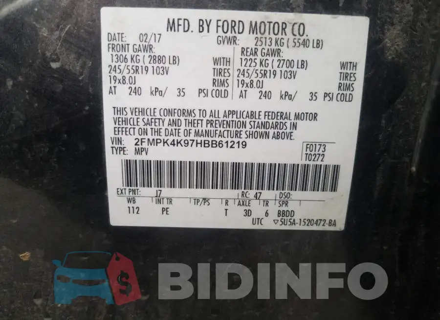 2FMPK4K97HBB61219 Photo# 10