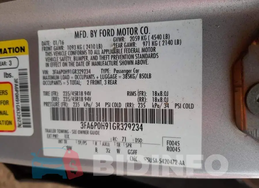 3FA6P0H91GR329234 Photo# 12