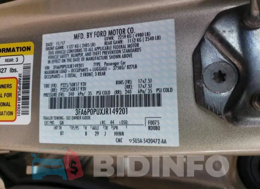 3FA6P0PUXJR149201 Photo# 10
