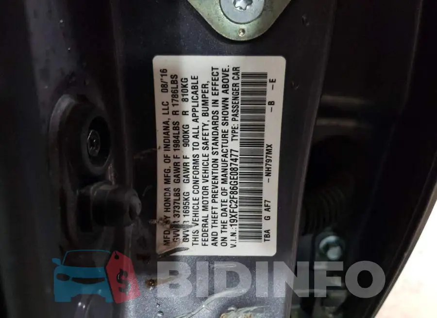 19XFC2F86GE087477 Photo# 12