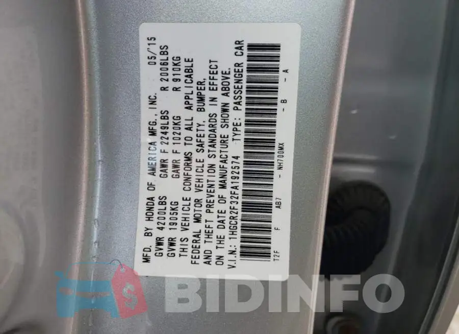 1HGCR2F32FA192574 Photo# 12