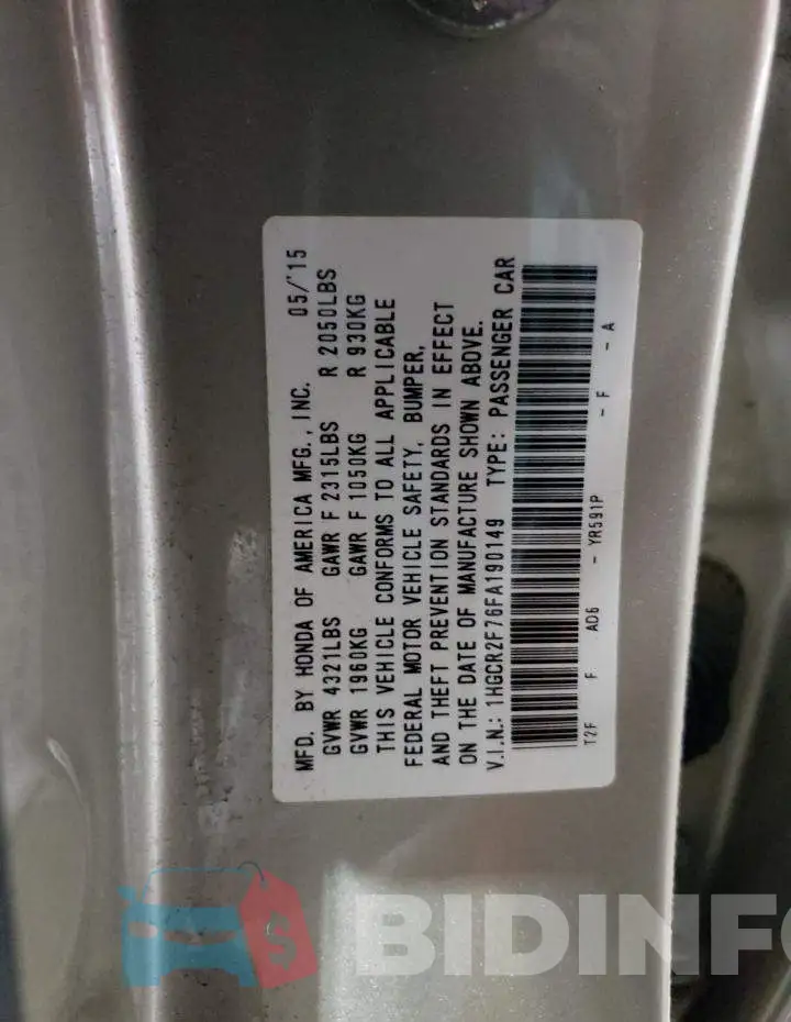 1HGCR2F76FA190149 Photo# 13