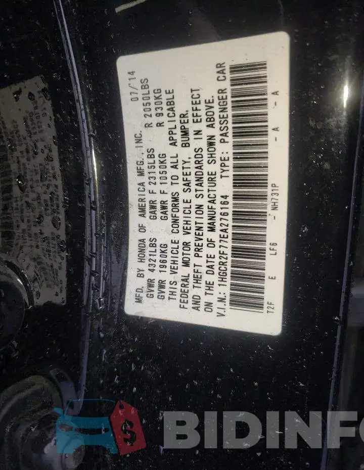1HGCR2F77EA276164 Photo# 8