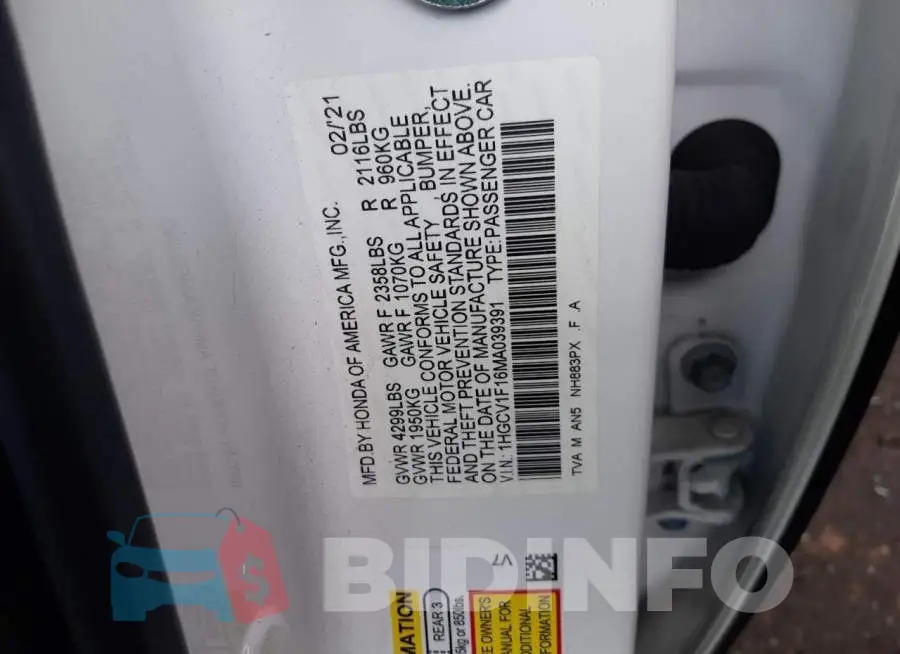 1HGCV1F16MA039391 Photo# 13