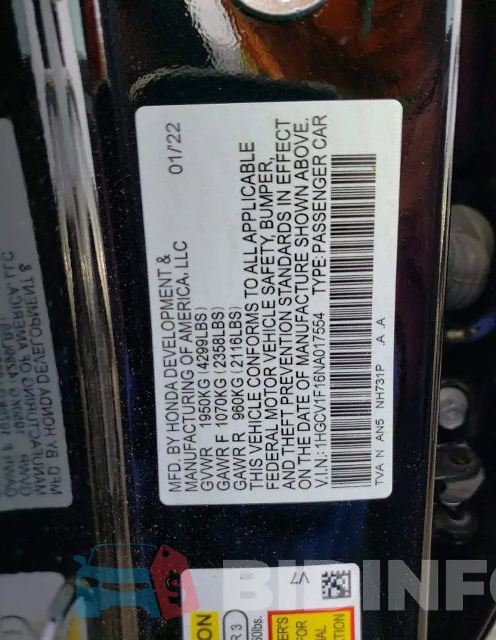 1HGCV1F16NA017554 Photo# 12