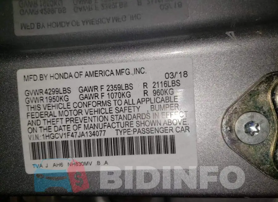 1HGCV1F47JA134077 Photo# 10