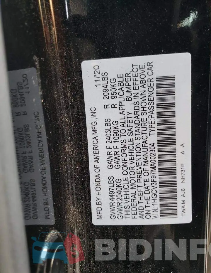 1HGCV3F97MA002304 Photo# 12