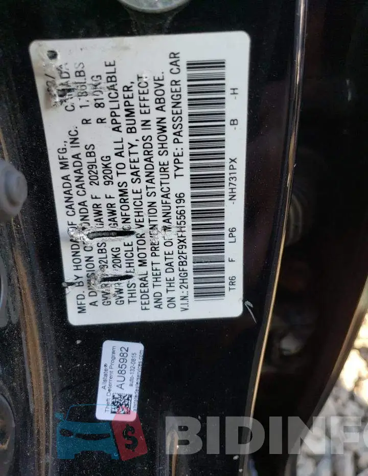 2HGFB2F9XFH556196 Photo# 13