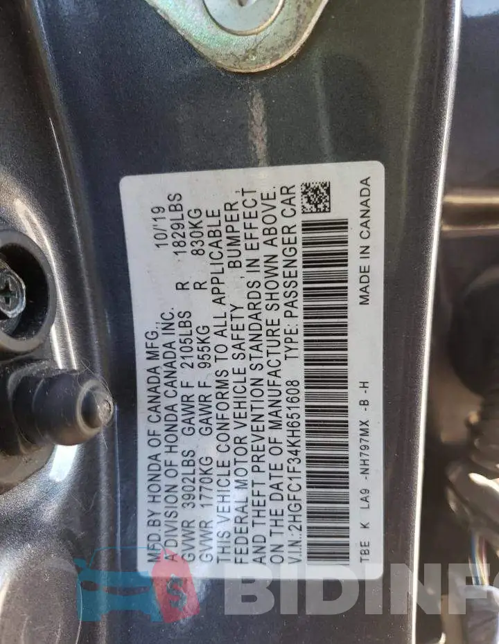 2HGFC1F34KH651608 Photo# 13